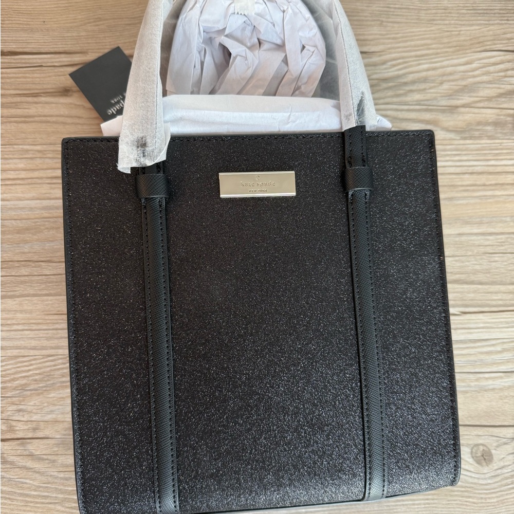 Kate Spade Kenzie Small Tote Bag KK032 Black Glitter Purse Mini Tote NWT $329! - Picture 2 of 9
